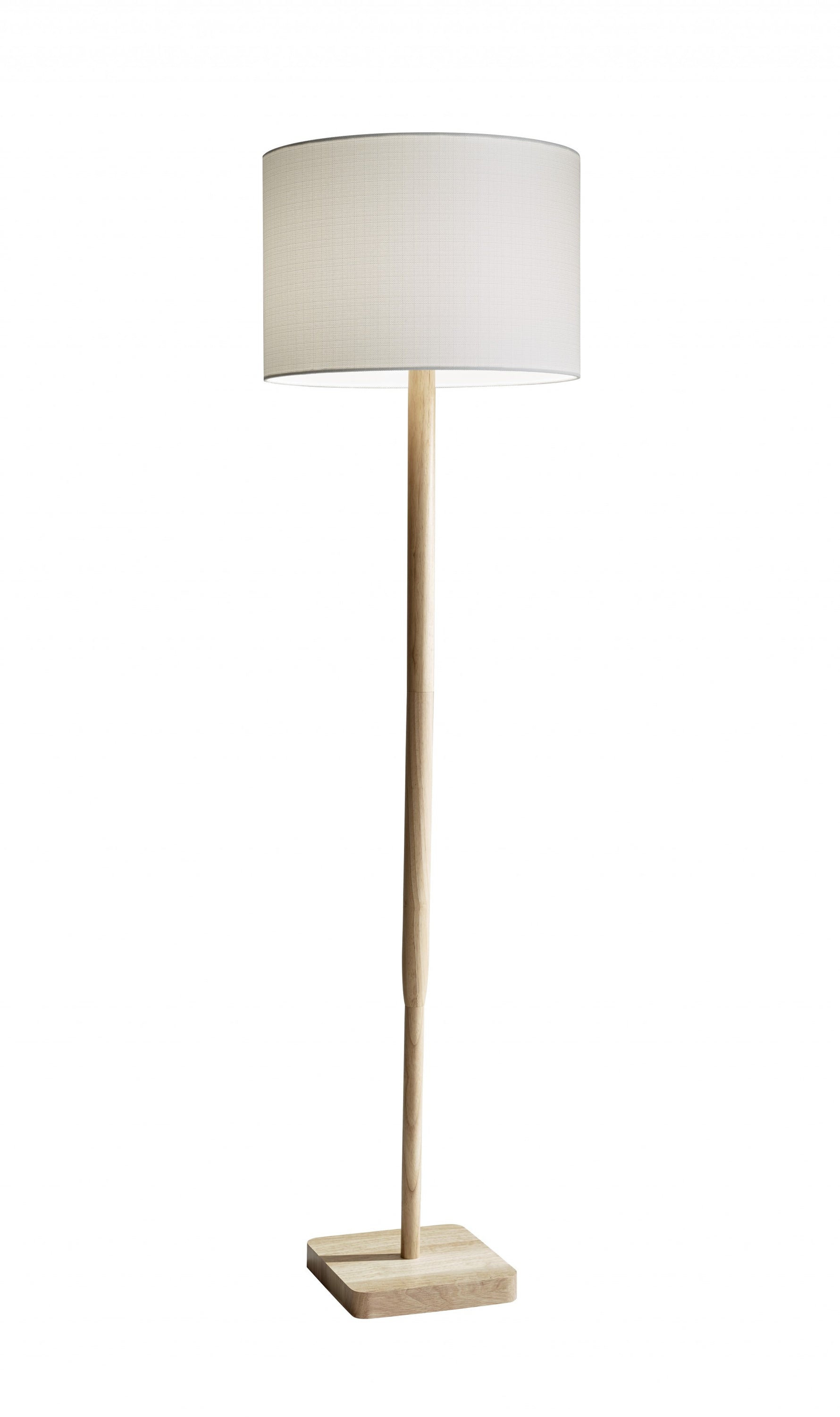 59" Natural Solid Wood Floor Lamp With White Linen Drum Shade