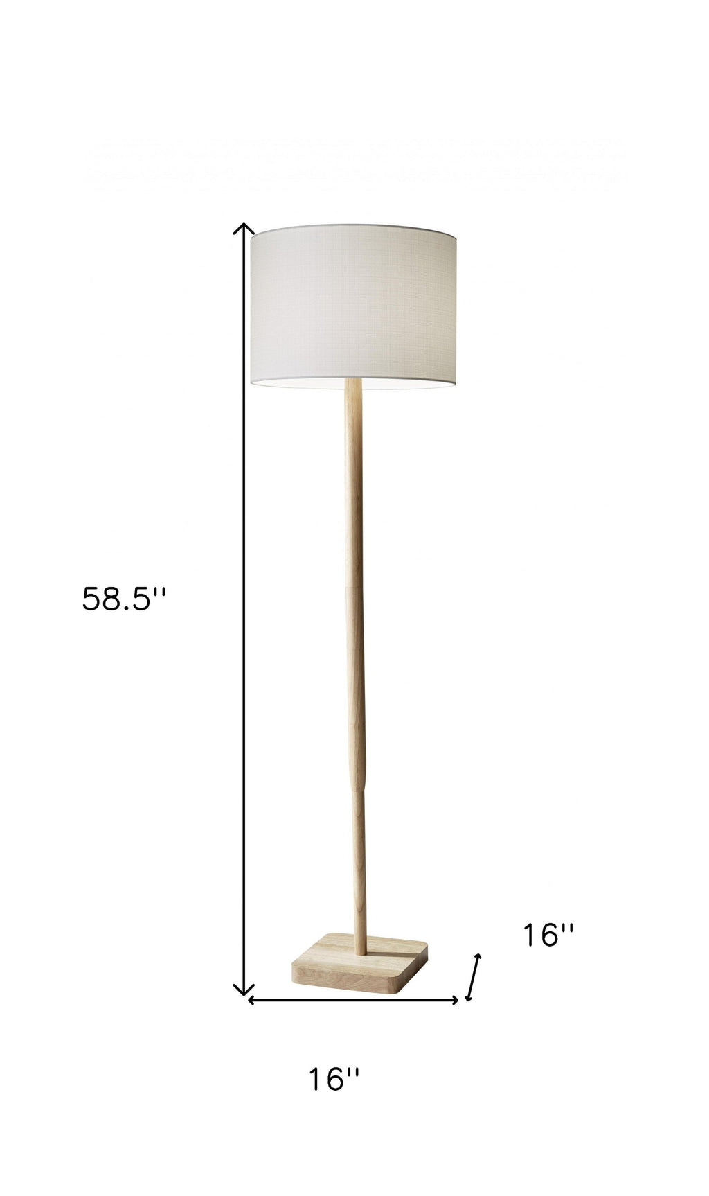 59" Natural Solid Wood Floor Lamp With White Linen Drum Shade