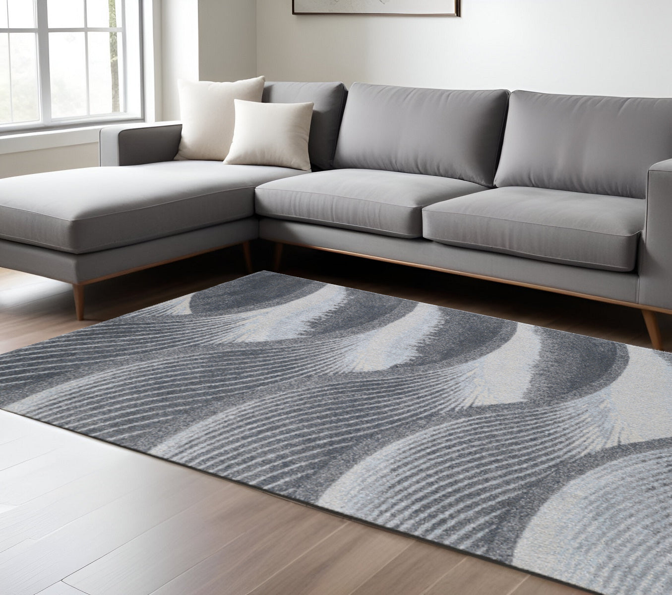 10' X 13' Gray Blue Abstract Waves Modern Area Rug