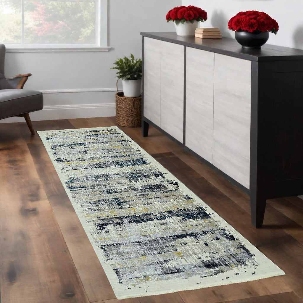 8' Blue Abstract Runner Rug