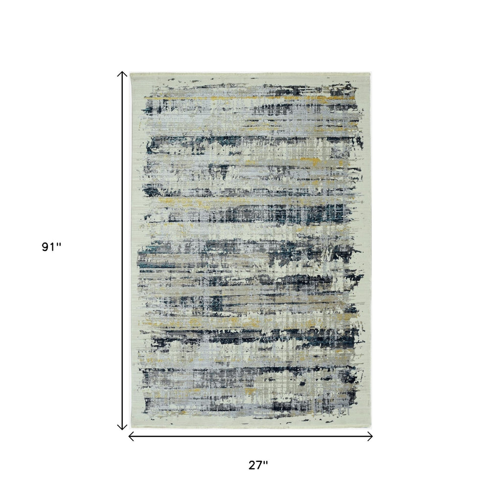 8' Blue Abstract Runner Rug
