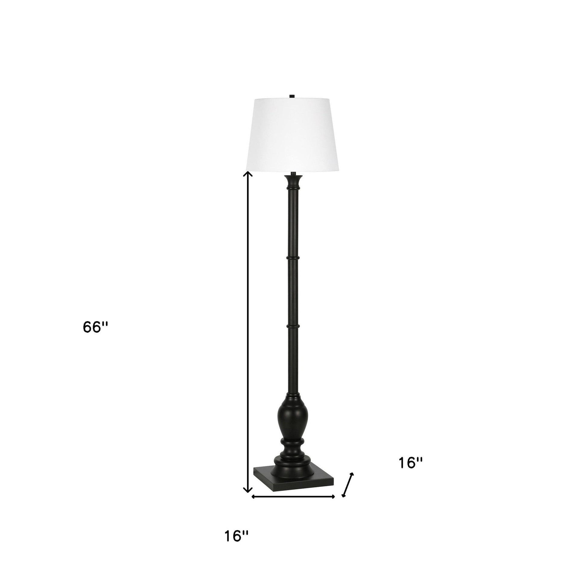 66" Black Traditional Shaped Floor Lamp With White Frosted Glass