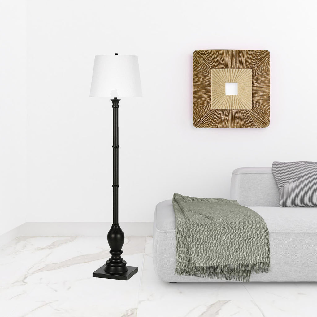 66" Black Traditional Shaped Floor Lamp With White Frosted Glass